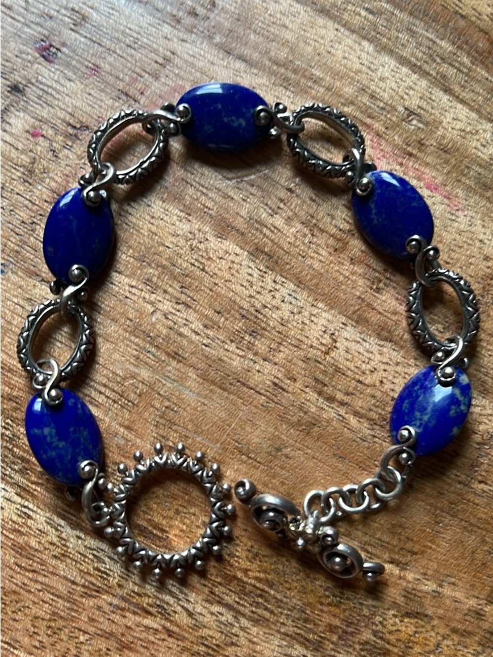 Rare Vintage Barbara Bixby Lapis Lazuli Toggle Bracelet, Sterling Silver and 18k